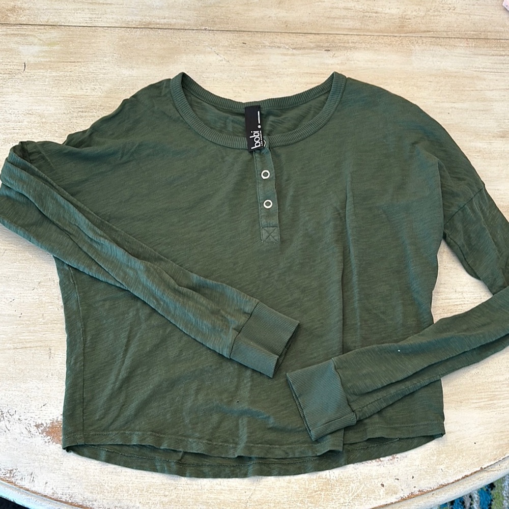 Green Long Sleeve Henley Top